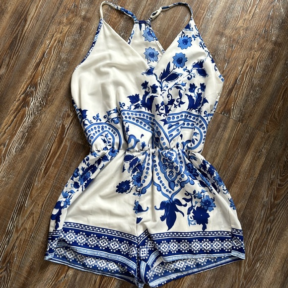 Ces Femme | Pants & Jumpsuits | Royal Blue And White Romper | Poshmark